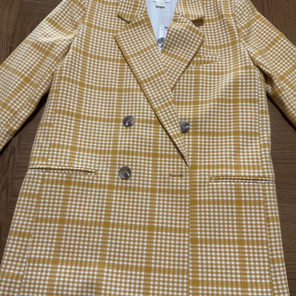 NWT Yellow Maeve Plaid Double Breasted Blazer - Picture 2 of 3